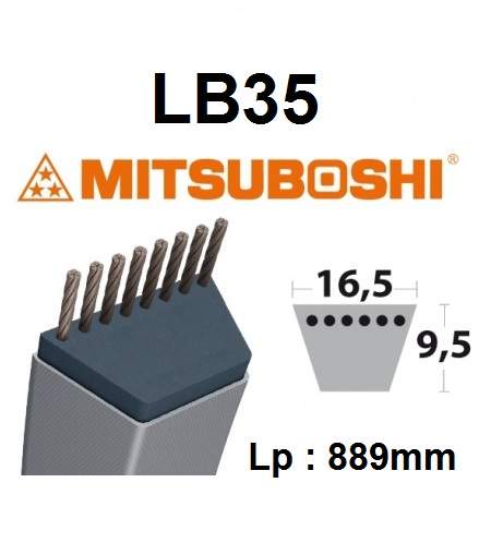LB35 - Courroie Tondeuse LB35 - Dimensions : Largeur 16.7mm x Longueur ext 914mm